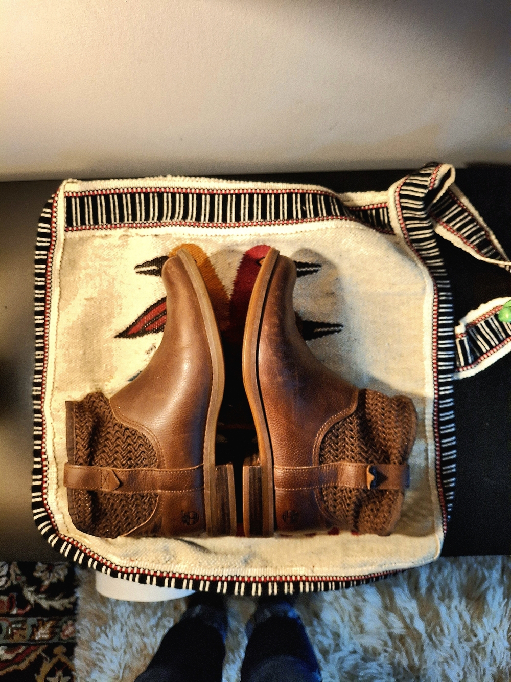 Timberland Brown Leather Ankle Booties with Knit Collar